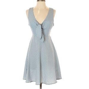 Blue polka dot tie front dress